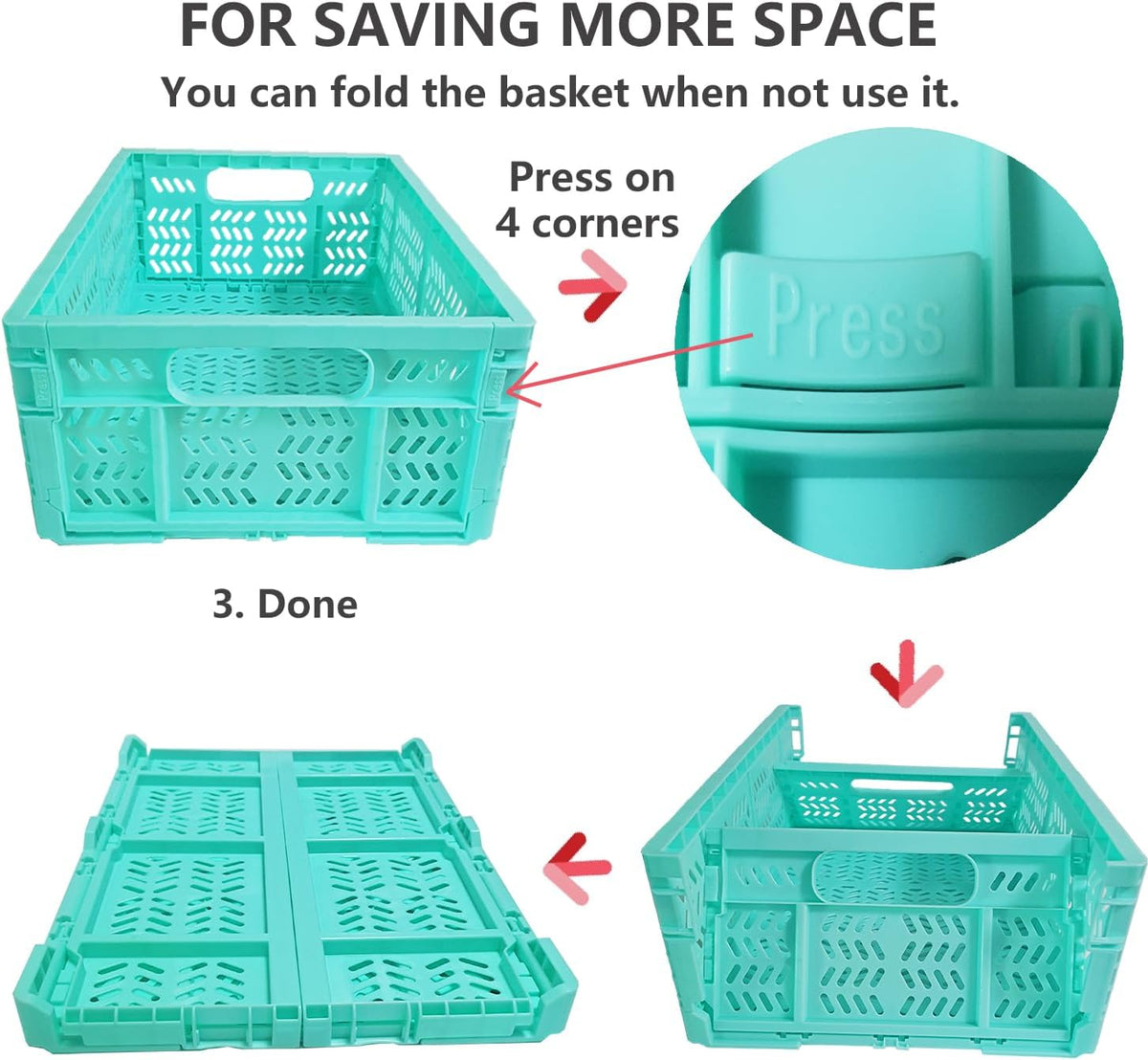 20L Folding Crate, 4Pack Plastic Storage Baskets Organizer for Home and Offic...