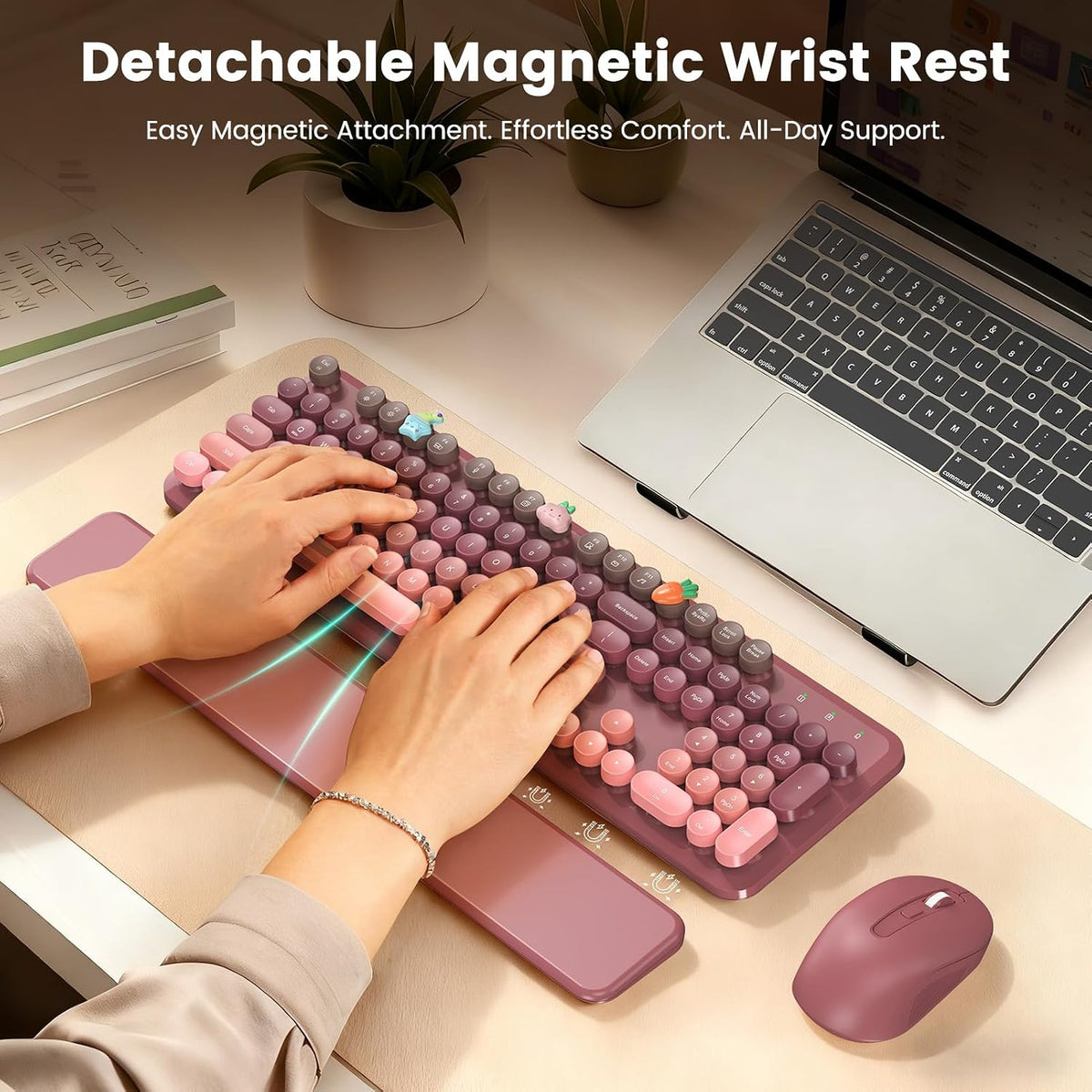 Wireless Keyboard and Mouse Combo, Cute Retro Typewriter Keyboard with Round ...