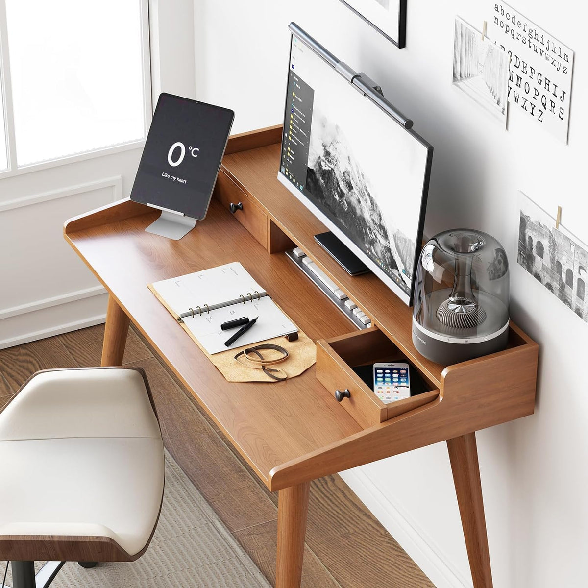 Mid Century Modern Desk, 41" Wood Home Office Writing Computer or Laptop...