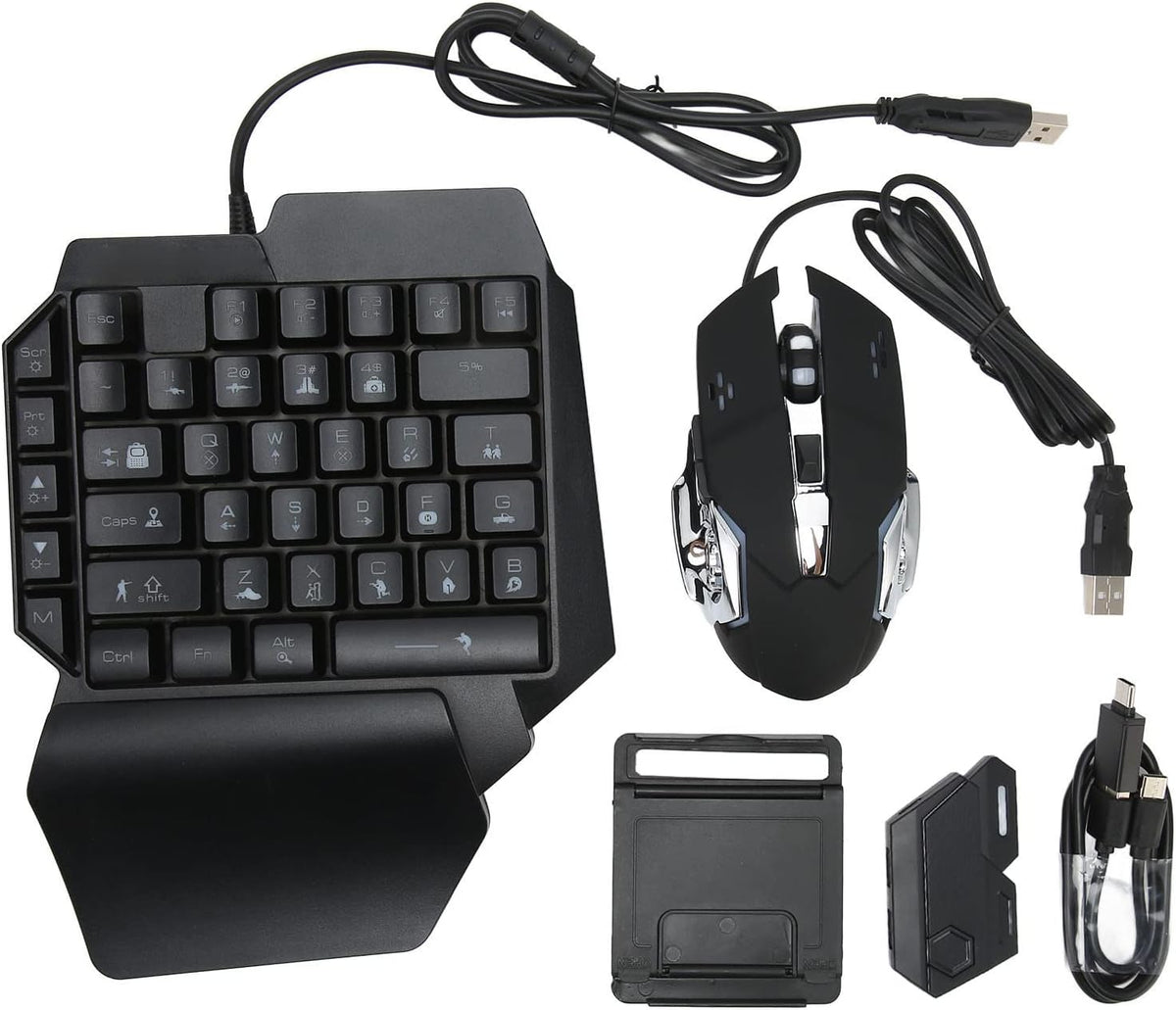 One - Handed RGB Gaming Keyboard and Mouse Combo, USB Wired LED Backlit Keybo...