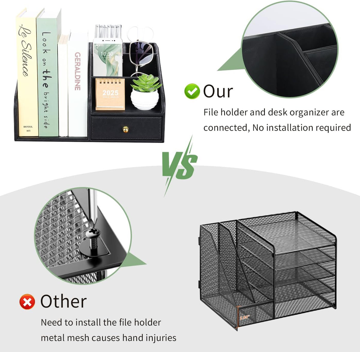 GORESE PU Leather Desk Organizer, File Organizer with Drawer and 4 Compartmen...