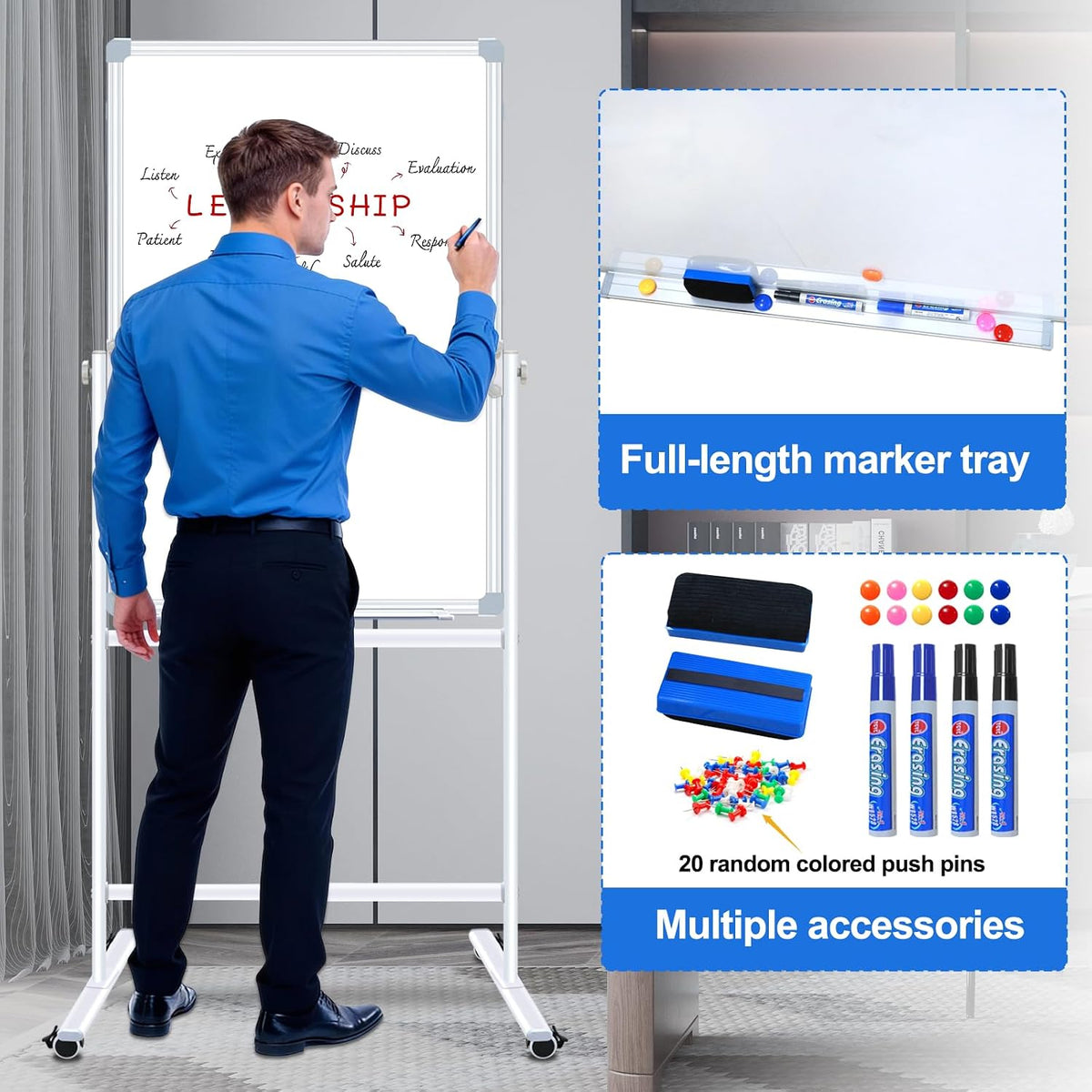 Max-officoo 30"x40" Double Sided Whiteboard & Cork Board on Whe...
