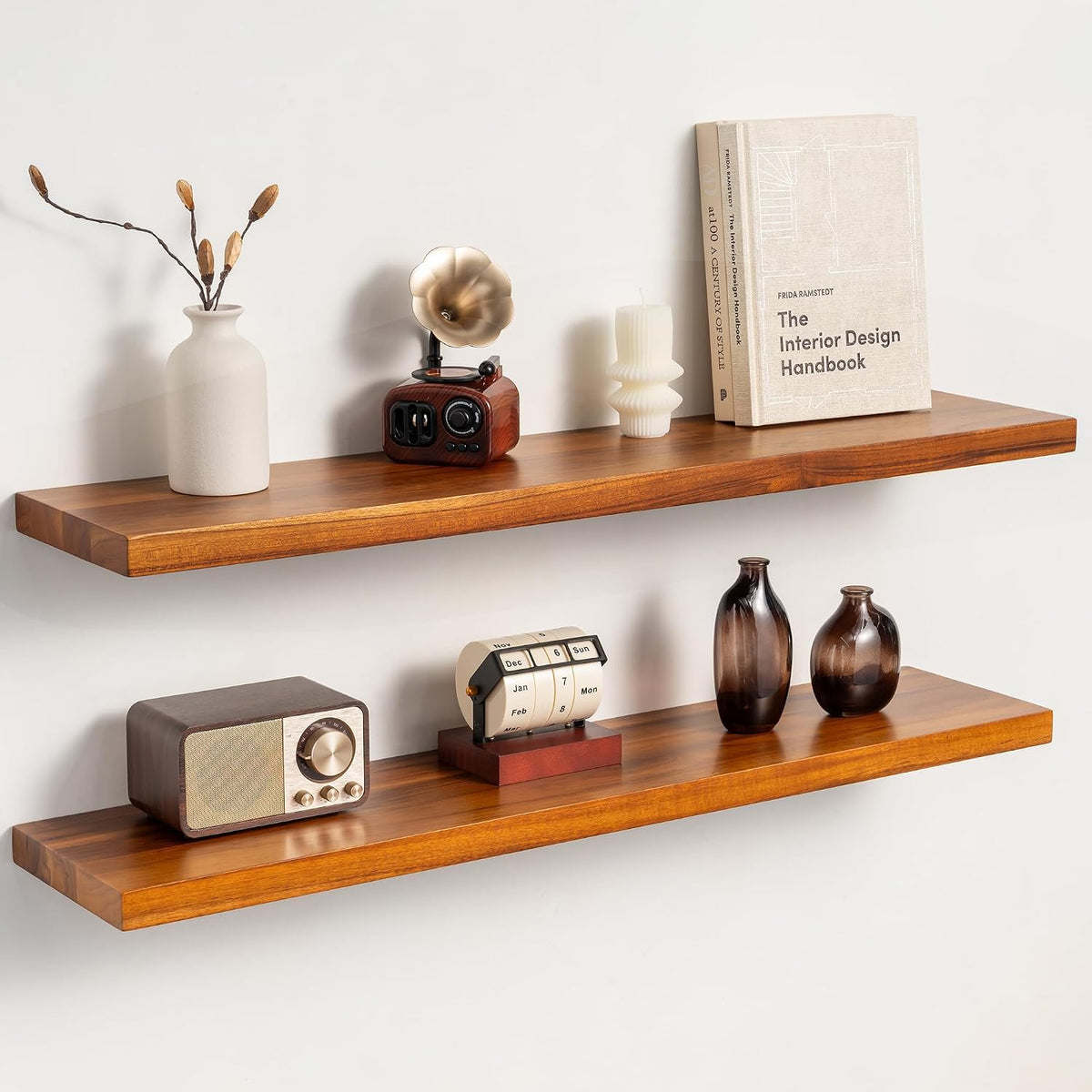 36 Inch Teak Floating Shelves, Set of 2