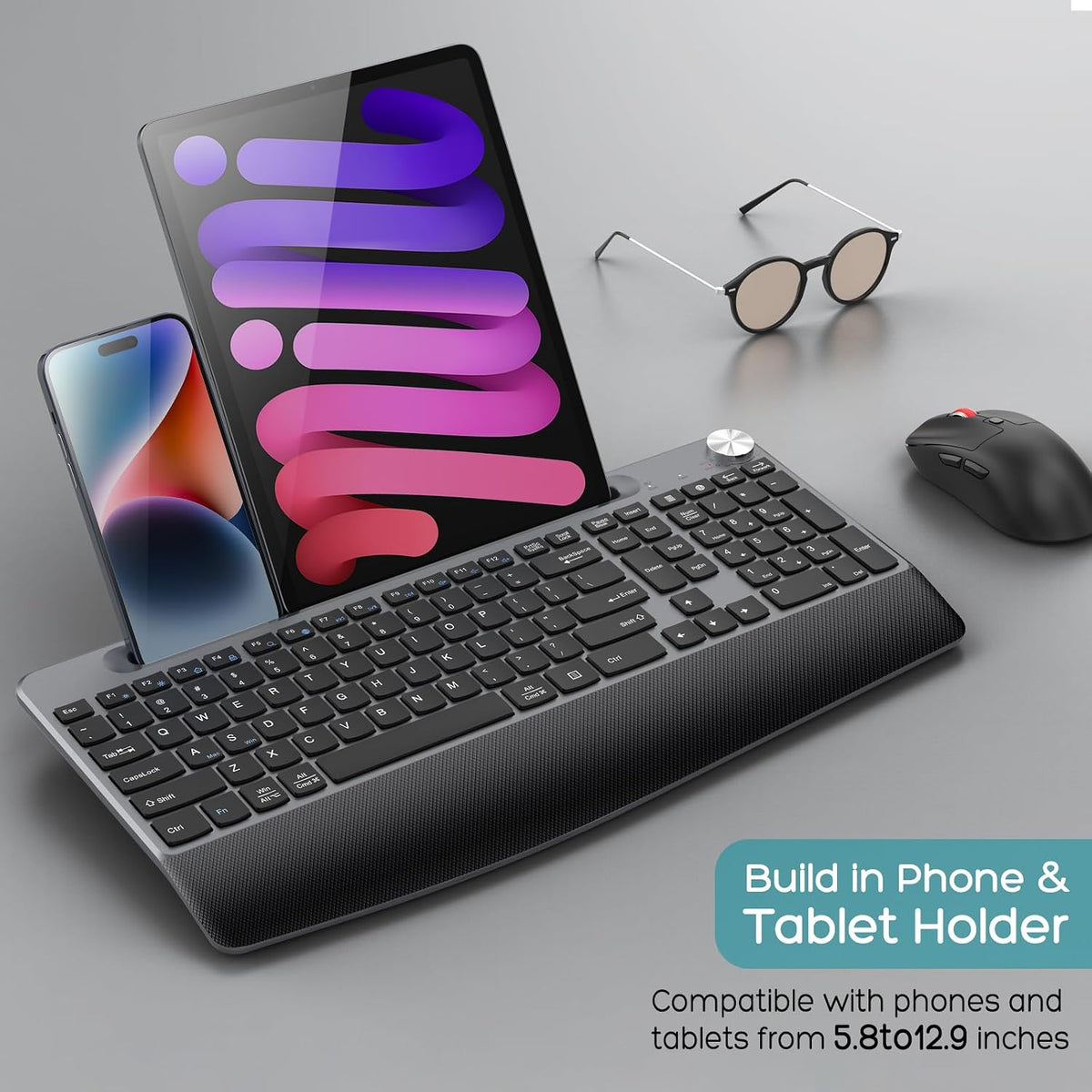 GAMCATZ Ergonomic Wireless Keyboard and Mouse with Wrist Rest,Phone Holder - ...