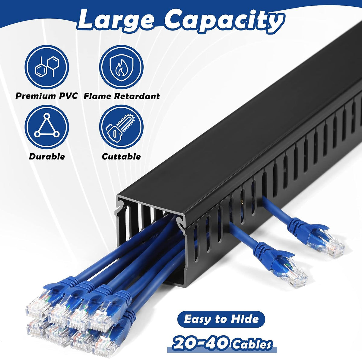 ZhiYo 2"H x 2"W Cable Raceway, 6ft Under Desk Wire Management Chann...