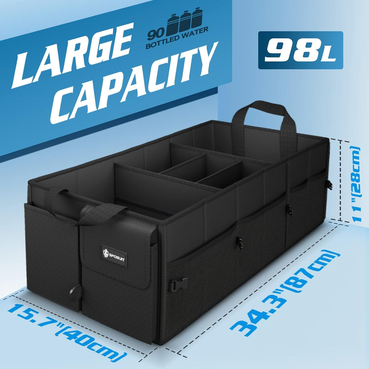 Sposuit Large Trunk Organizer with Cooler - 98L Collapsible Car Storage
