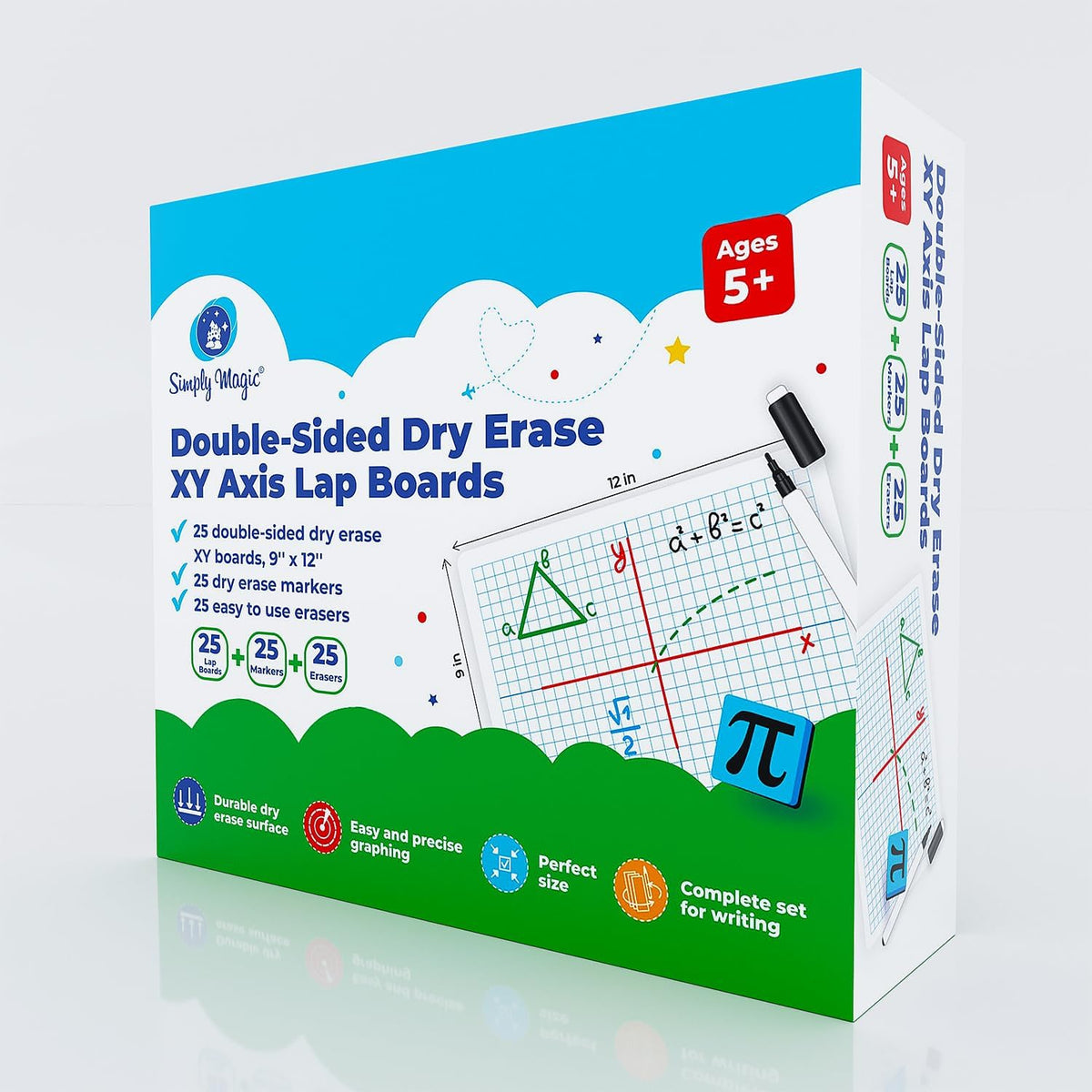 Simply Magic 25 Pack Double-Sided Dry Erase Graph Lap Boards - 12''x9...