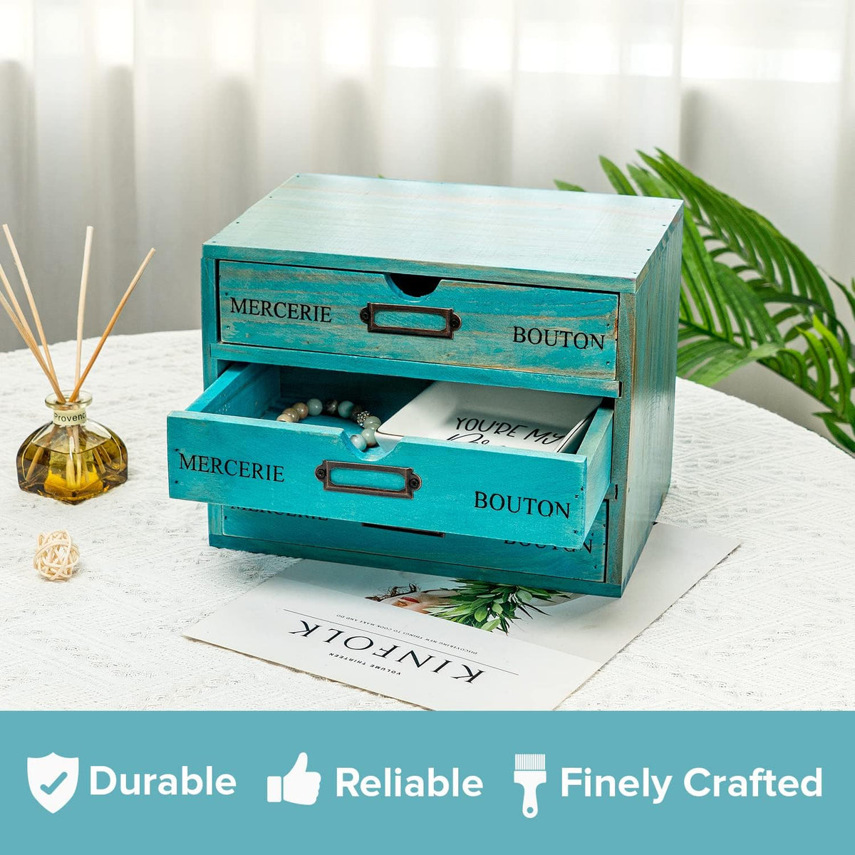 Turquoise 3-Tier Drawer Unit - European Country Style Desk Organizer Box - 9....
