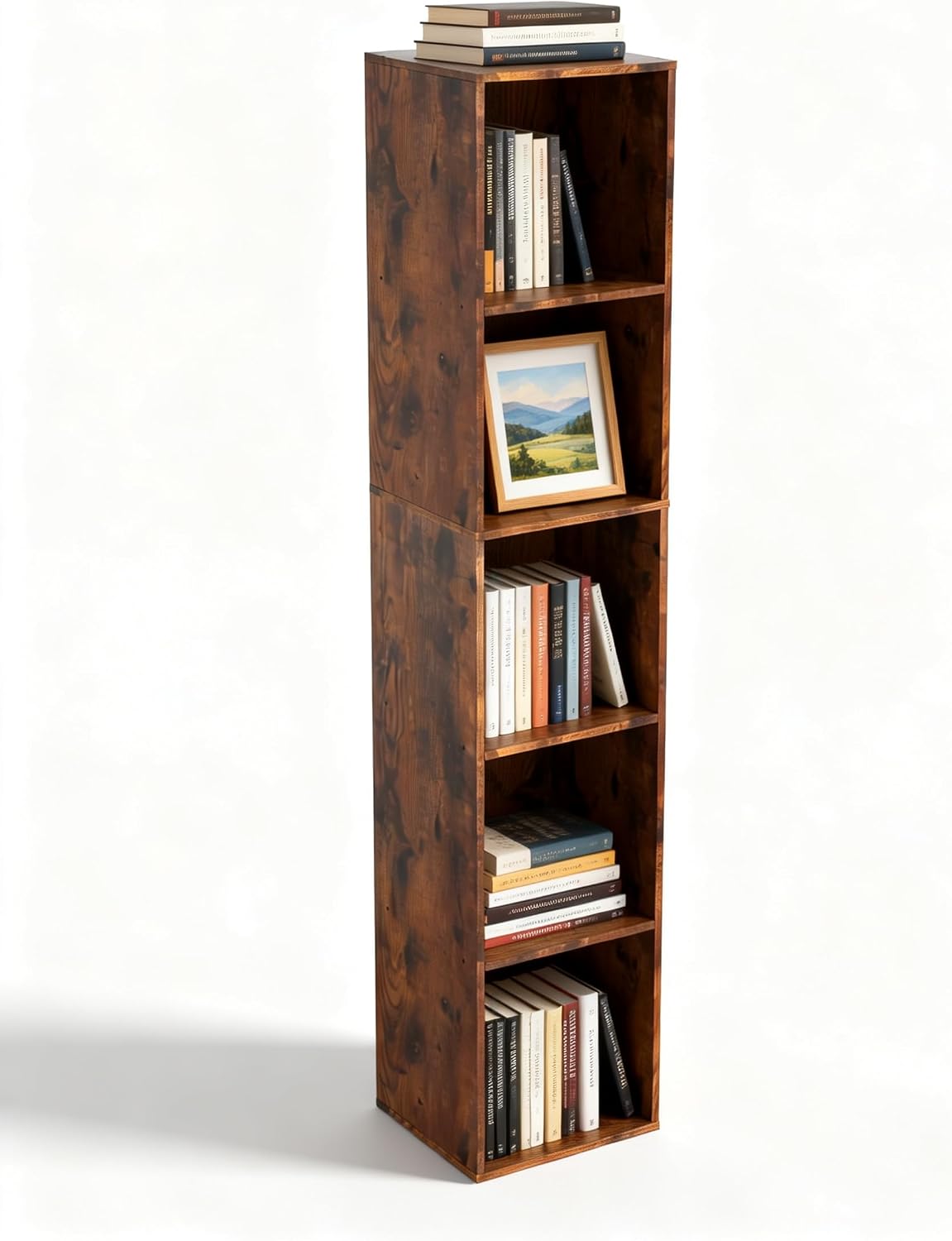 Cube Storage Organizer, 5 Cube Retro Bookshelf, Freestanding 5 Tier Open Shel...