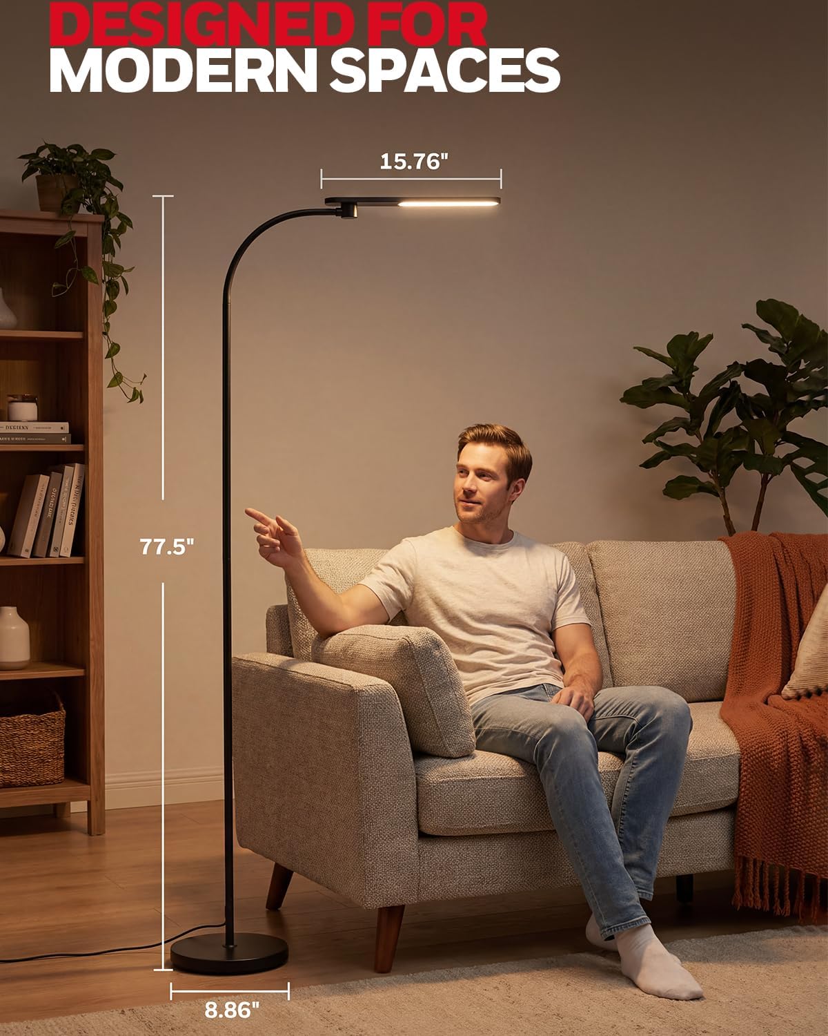 Honeywell LED Floor Lamp, CRI97 Full Spectrum, Dimmable Reading Lamp 77"