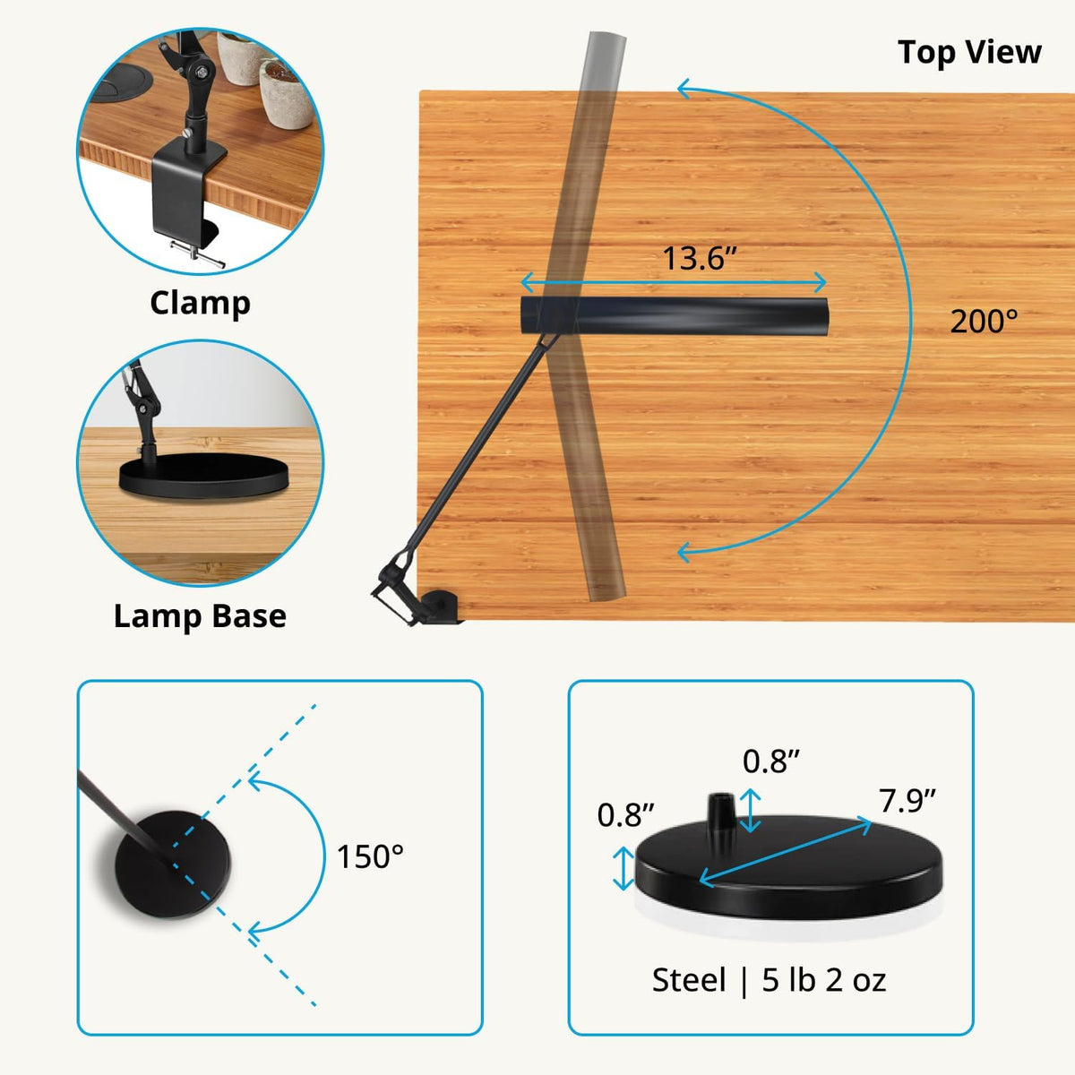 UPLIFT DESK E7 LED Desk Lamp with Clamp - Adjustable 3 Color Modes, Dimmable ...