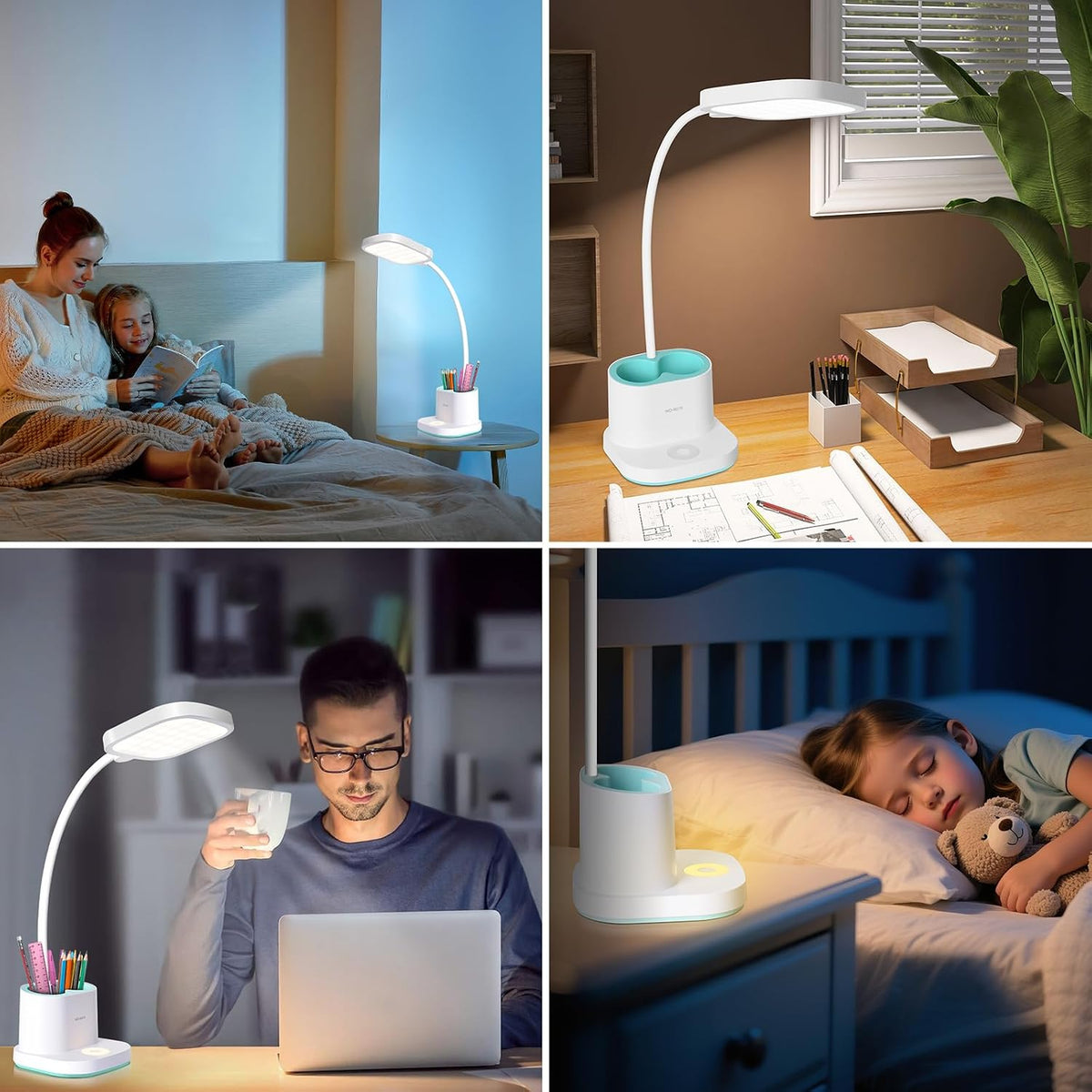 LED Desk Lamp for Dorm Home Office Bedroom, Dimmable Reading Light