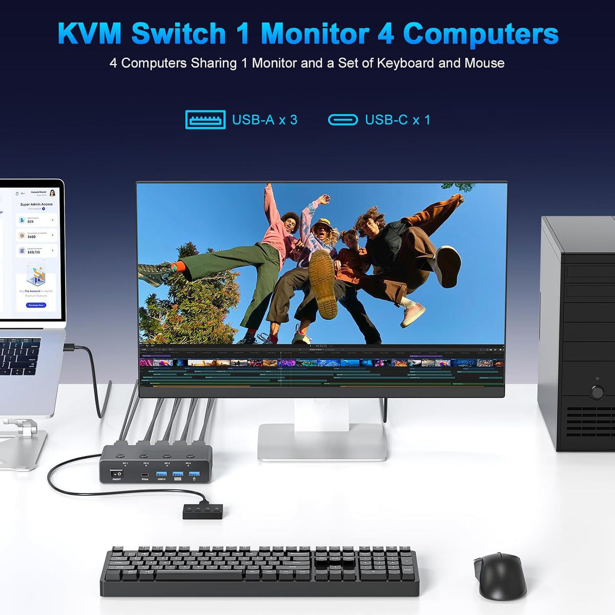 5G USB3.0 HDMI KVM Switch 4 Computers 1 Monitor, KVM Switch 4 Port,8K60Hz