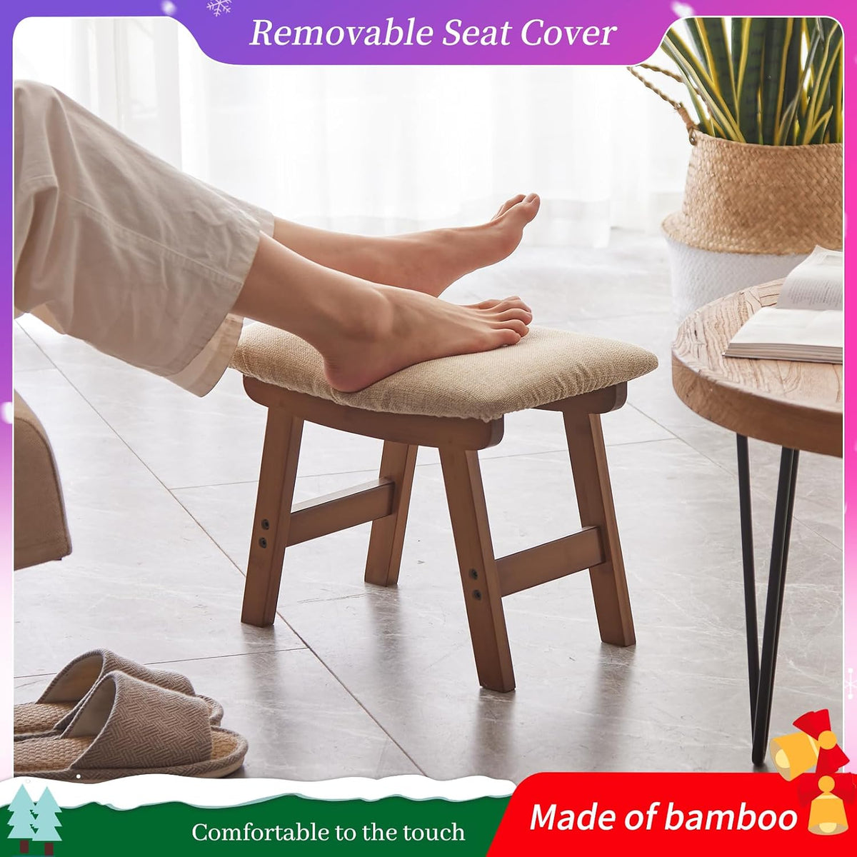 Kitsanery Foot Stool,Ottoman,Bamboo Small Sofa Foot Rest Under Desk,Extra Sea...