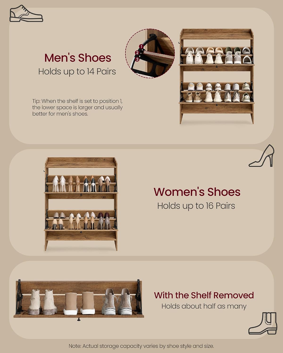VASAGLE Narrow Shoe Storage Cabinet Organizer with 2 Flip Drawers