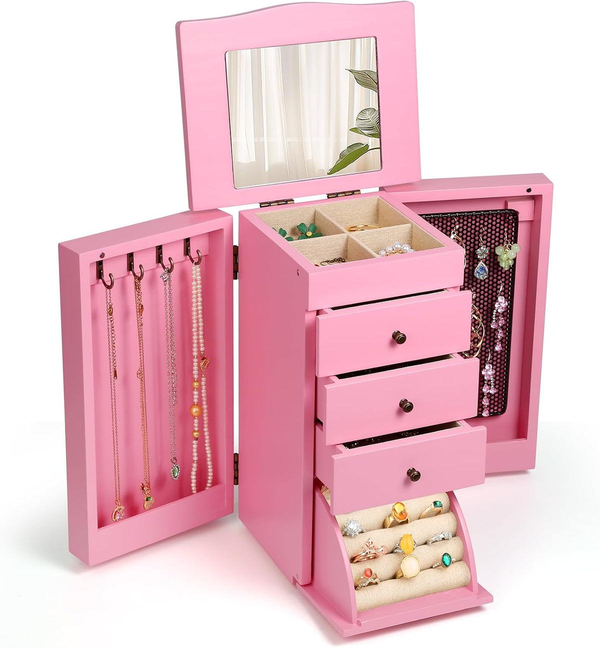 Meangood Jewelry Box Jewelry Organizer, 5-Layer Wooden Jewelry Organizers and...