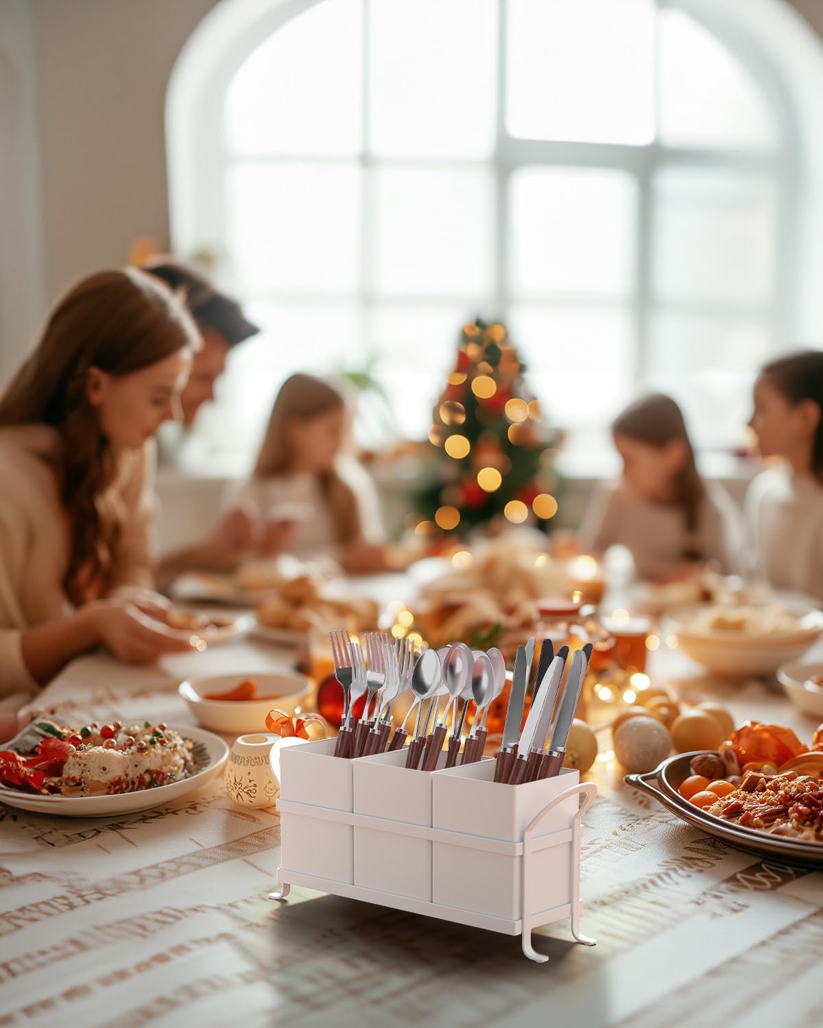 White Kitchen Utensil Holder - Chic Silverware Holder for Party, Compact and ...