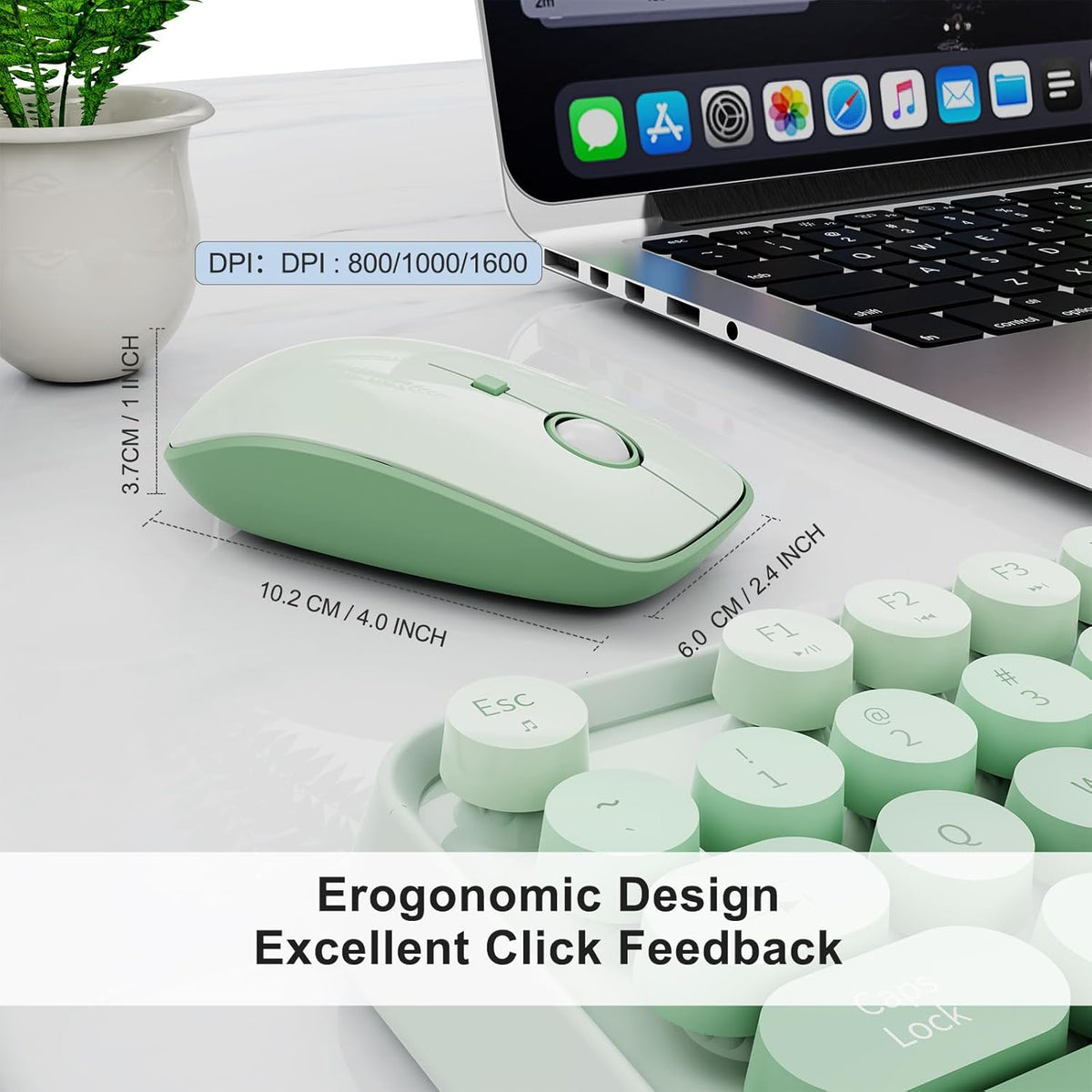 Sage Green Wireless Keyboard and Mouse Combo,Cute Round Keys,for PC Laptop