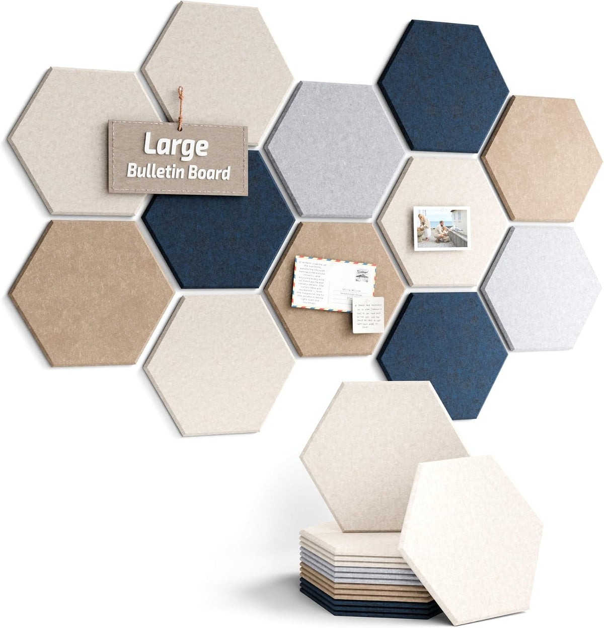 Fluxynara 12-Pack Hexagon Felt Bulletin Board Tiles, Nordic Slate-1