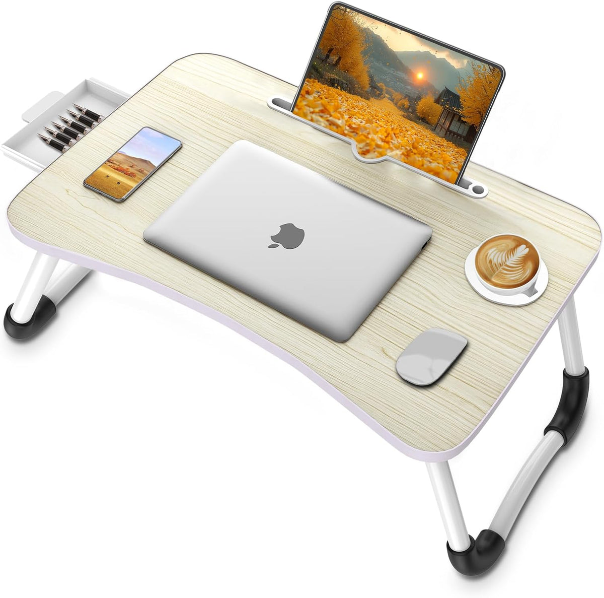 Fayquaze Portable Foldable Laptop Bed Desk with Storage Drawer and Cup Holder...