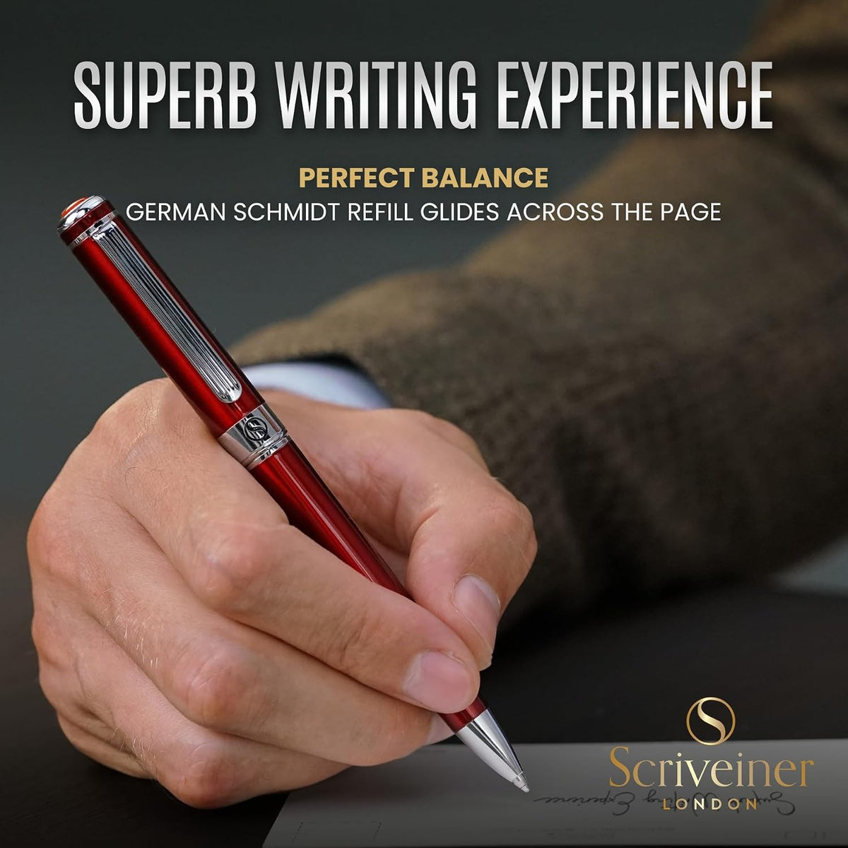 Scriveiner Deep Crimson Ballpoint Pen - Stunning Red Lacquer Luxury Pen, Chro...