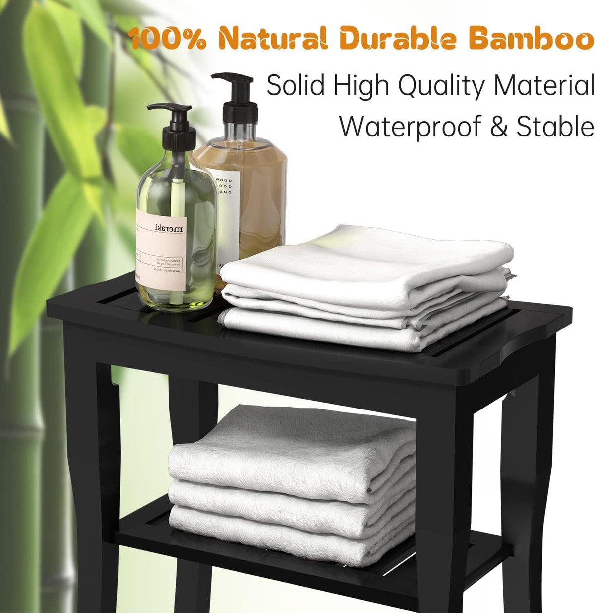 Domax Bamboo Shower Bench & Stool Waterproof - Wood Shower Bench with Sto...