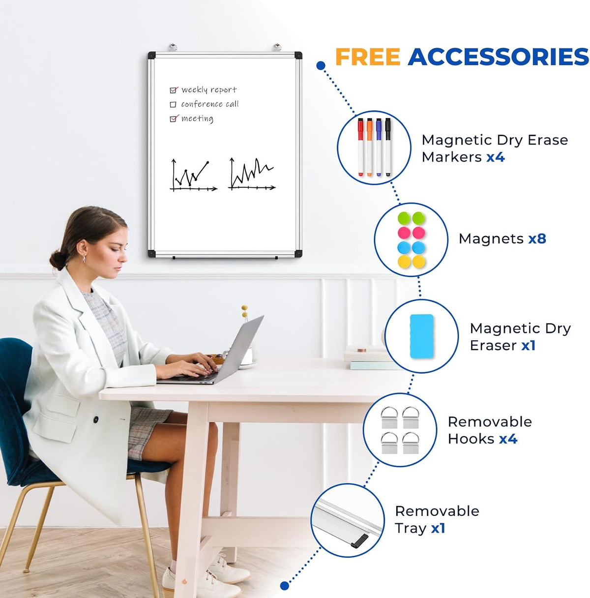 WALGLASS Double Sided Dry Erase Board 36"x24" Magnetic Whiteboard f...