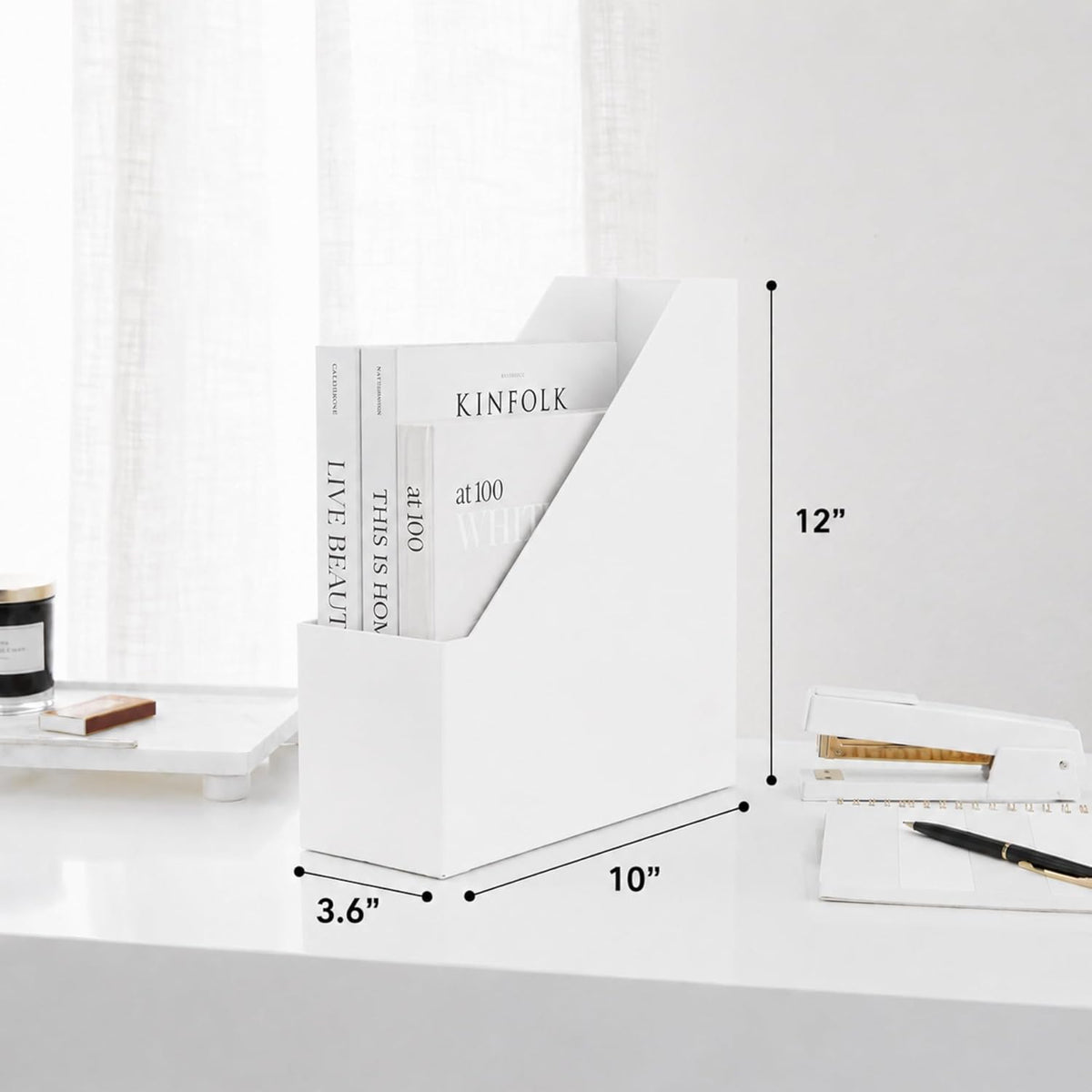 BLU MONACO Set of 6 Foldable White Magazine File Holders | Vertical Desk File...