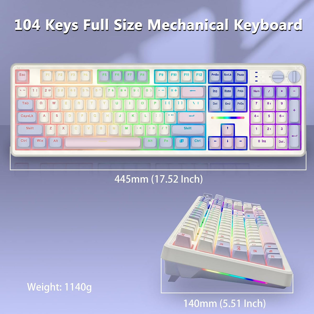 E-YOOSO Creamy Mechanical Gaming Keyboard Wired, Full Size, White Pink