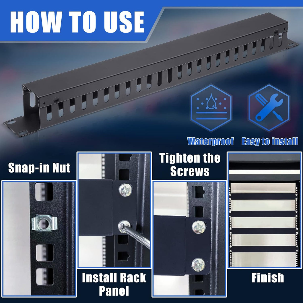 Leinuosen 4 Pcak 1u 19'' Cable Manager 24 Slot Horizontal Rack Mount