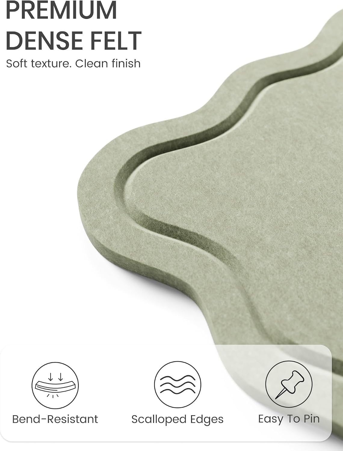 Fluxynara Scalloped Felt Bulletin Board, 23.6"x17.1", Sage