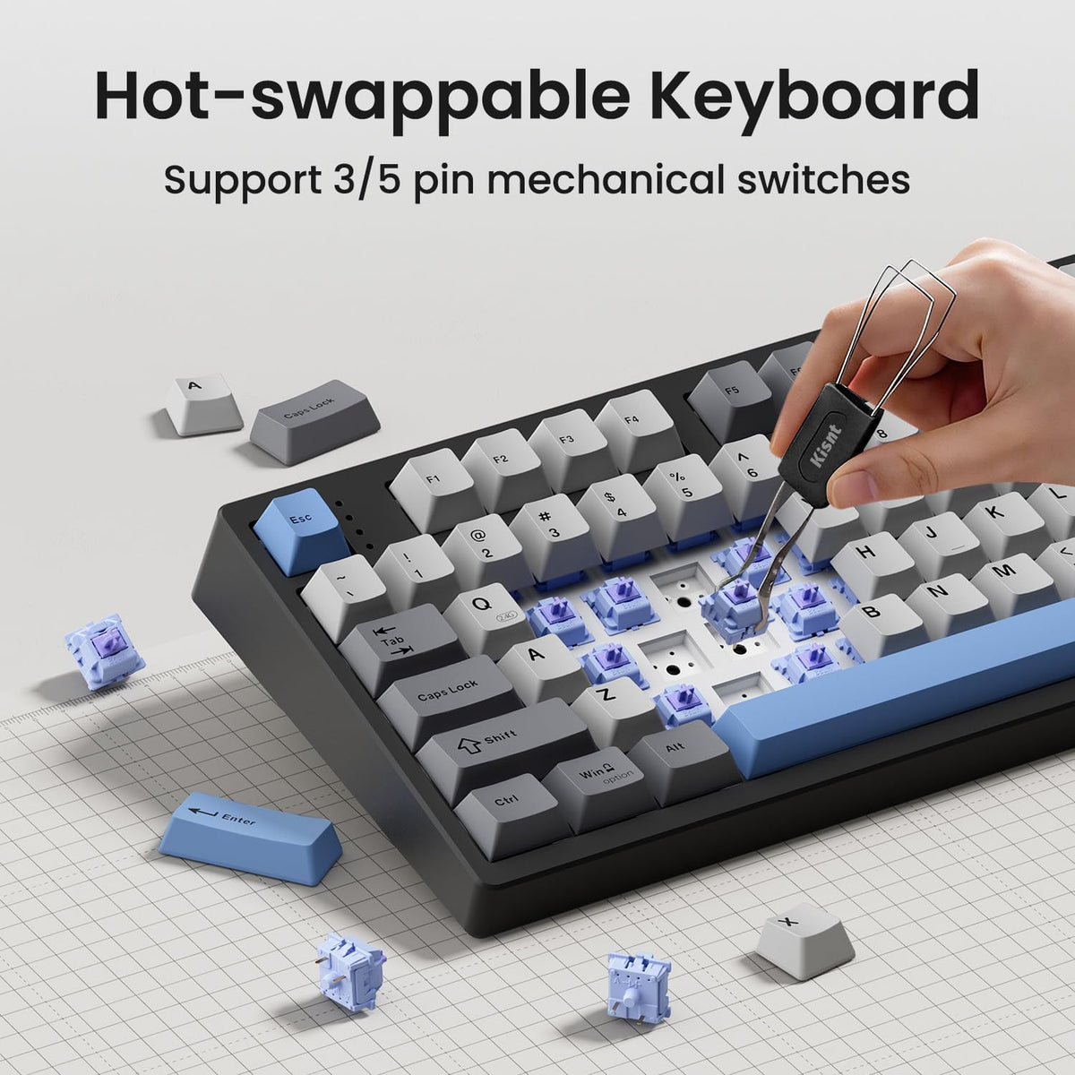Kisnt KN104 Wireless Mechanical Keyboard, 100% Full Size with Knob, Bluetooth...