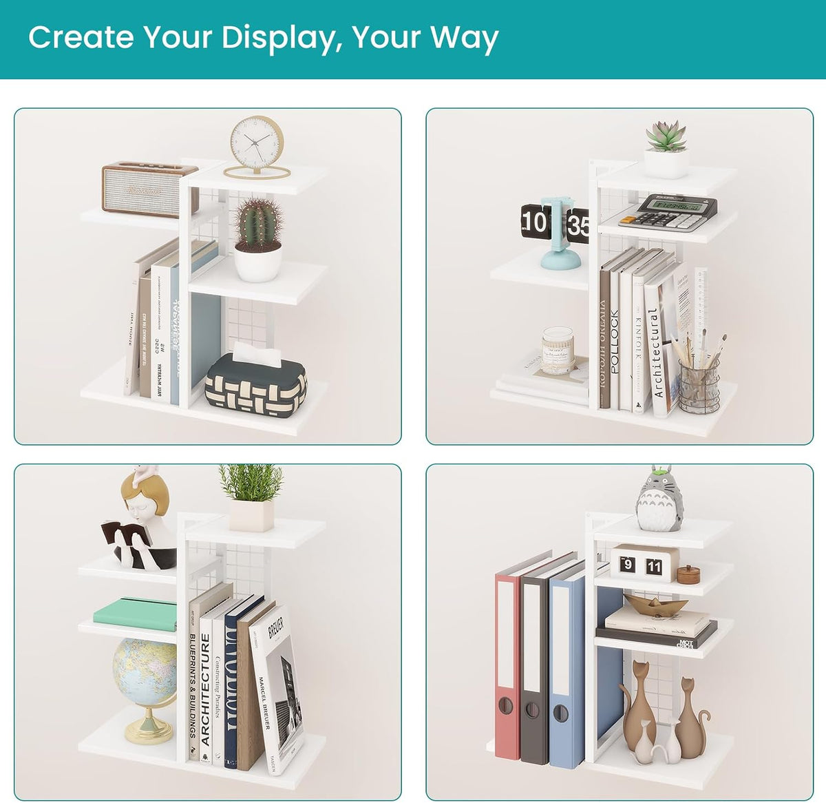 ELITEROO Desk Bookshelf, 4 Tier Wood Desktop Bookshelf, Adjustable Table Top ...