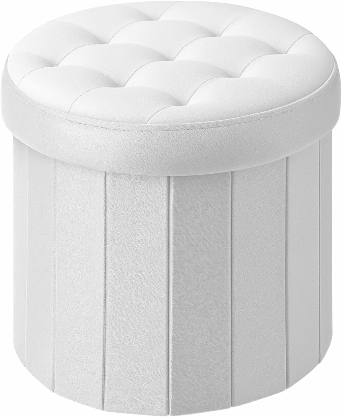 Bsketa Round Storage Ottoman, 14" Folding Velvet Foot Stool Rest,White