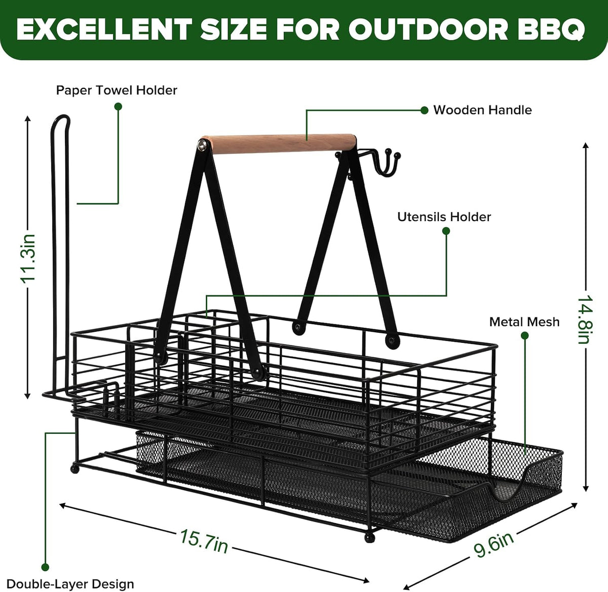 Grill Caddy, BBQ Caddy with Paper Towel Holder, Griddle Organizer, Plate and ...