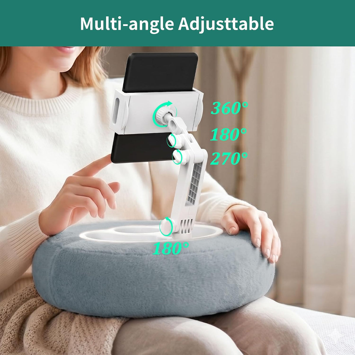 HomeMount Stable Tablet & Kindle Pillow Stand with Snack Tray, Grey