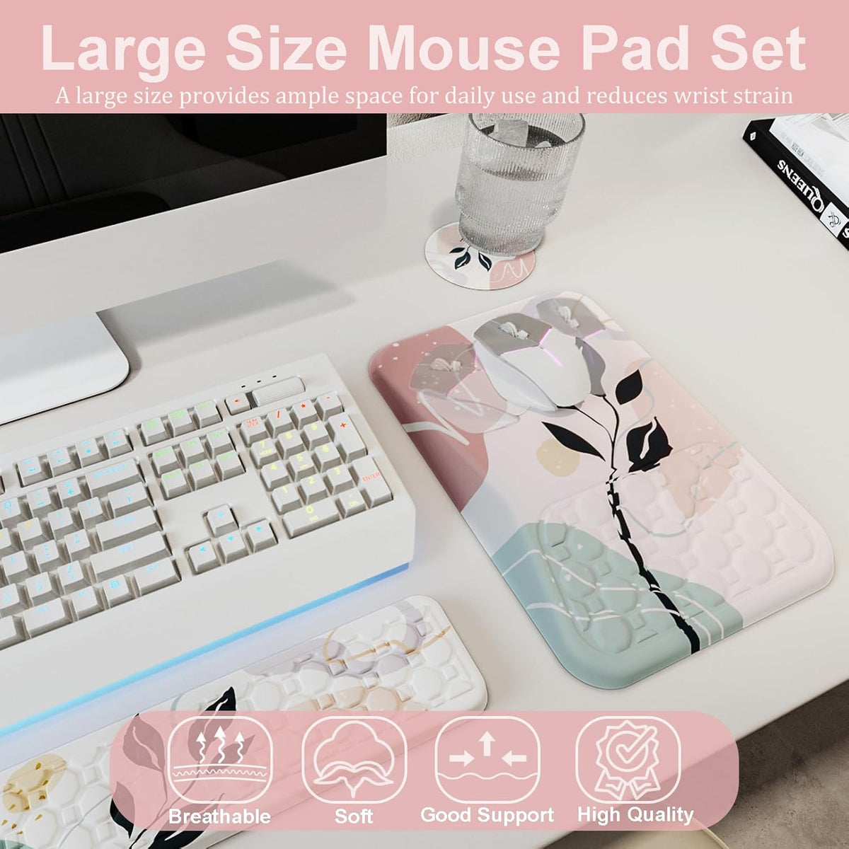 Ospelelf Mouse Pad with Wrist Rest and Keyboard Wrist Rest, Ergonomic Wrist R...