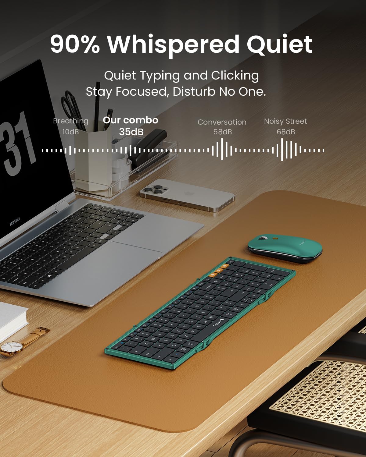 ProtoArc XKM01 Full-Size Foldable Keyboard Mouse Combo for Travel, Green
