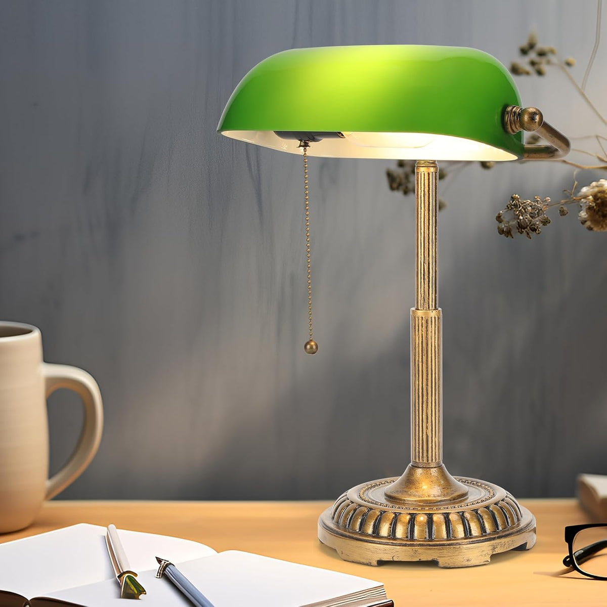 NISSAFORS Bankers Lamp, Green Desk Lamp with Pull Switch, Vintage Table Lamps...