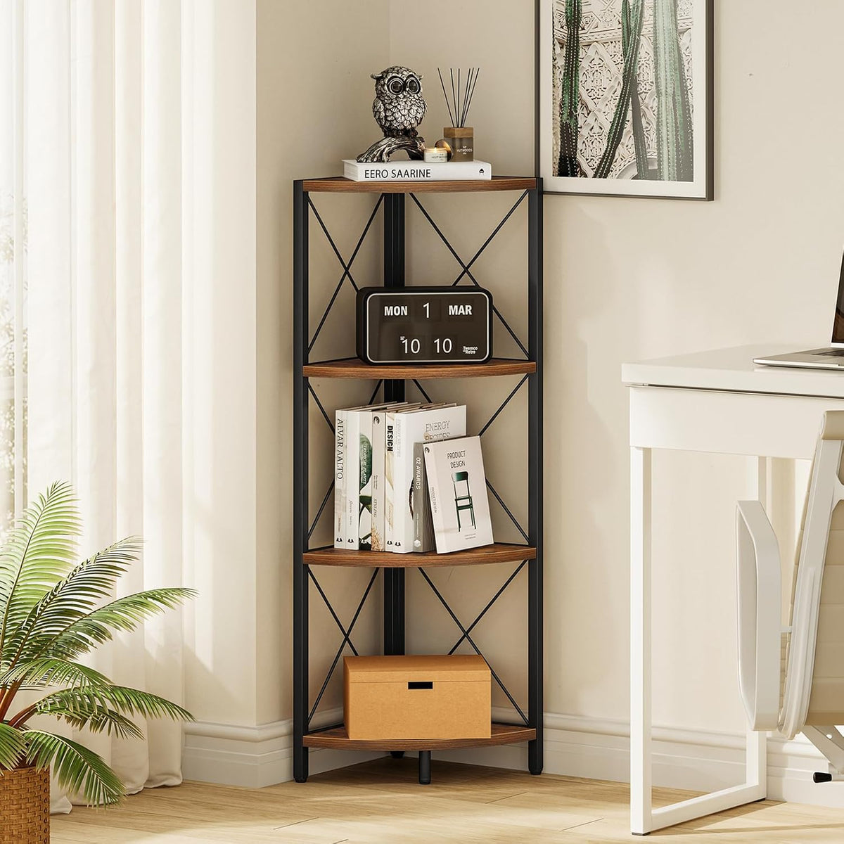 Snughome Rustic Corner Shelf Stand for Desktop, 4 Tier Corner Storage Plant S...