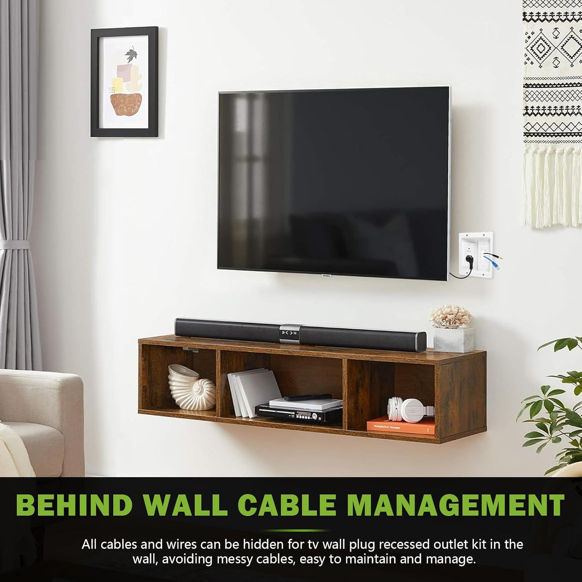 Wall Cable Concealer Management Box Recessed Outlet Wall Mount Behind TV
