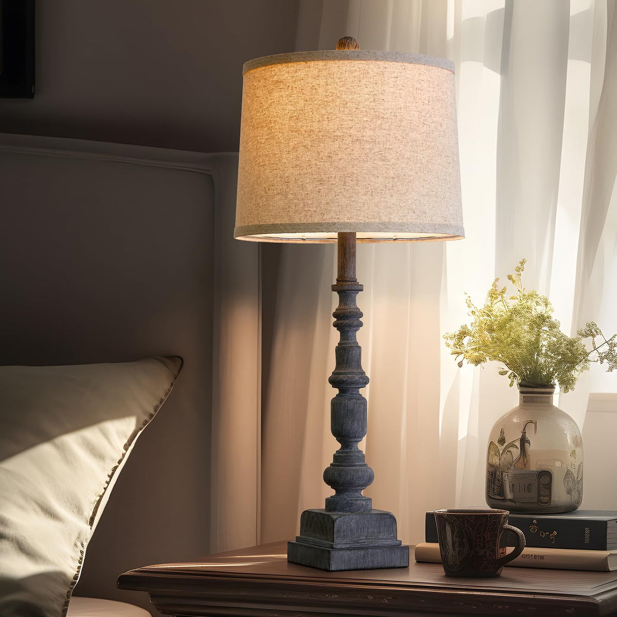 Oneach 27.75" Farmhouse Table Lamps Set of 2 for Living Room, USB A+C Port
