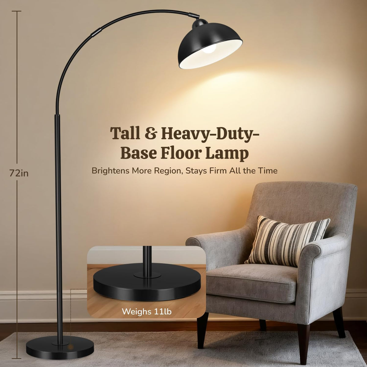 Arc Floor Lamps for Living Room, 72" Modern Tall Lamp with Remote Contro...