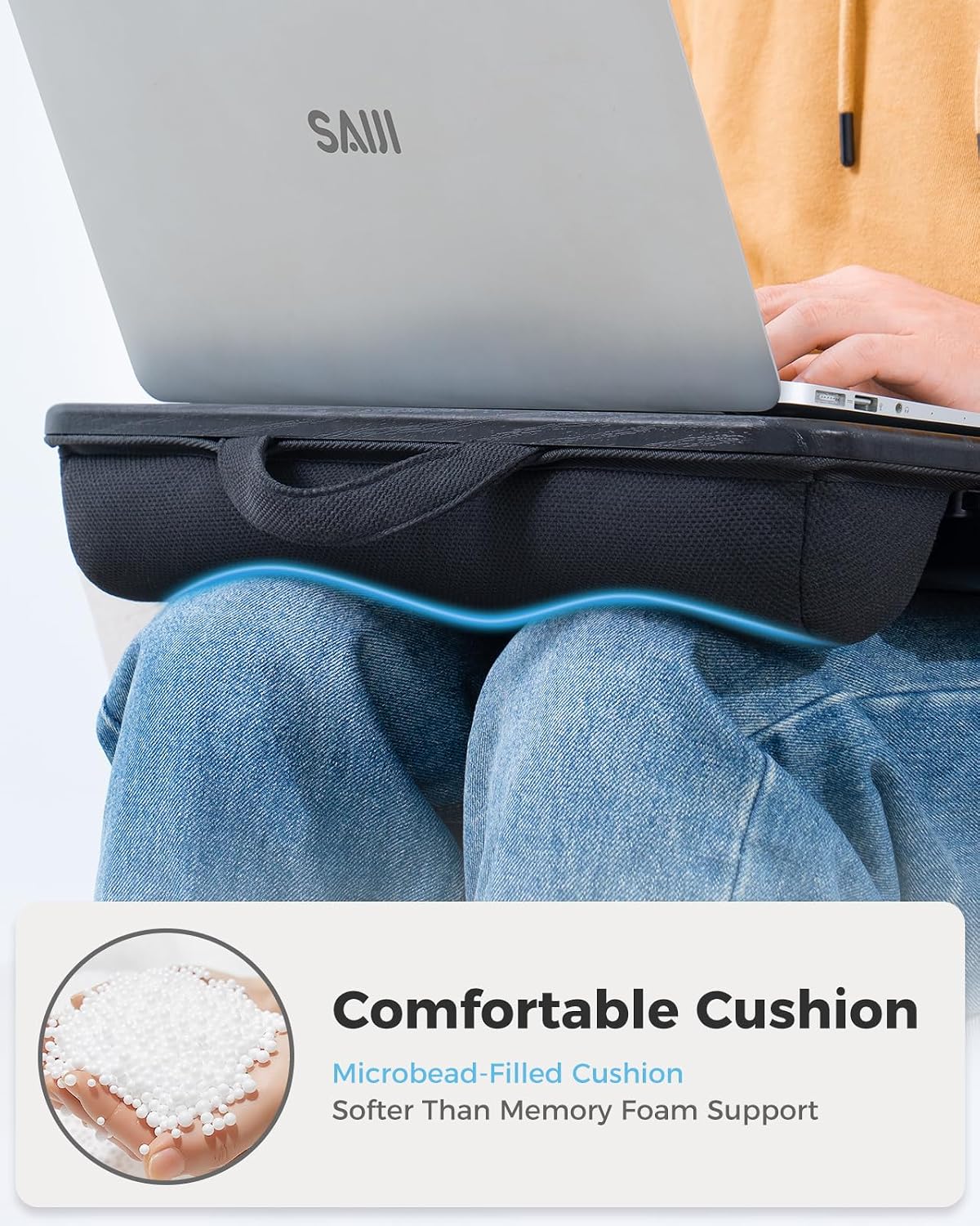 SAIJI Laptop Lap Desk, Portable Laptops Tray with Cushion Drawer Storage