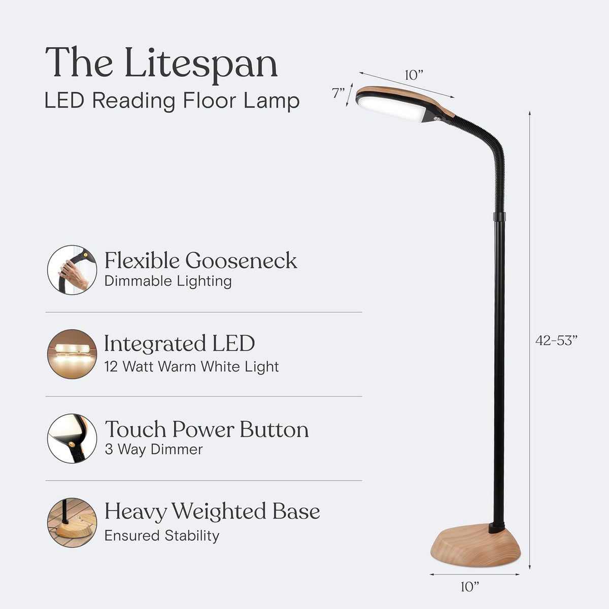 Brightech Litespan - LED Floor Reading Lamp, Modern Wooden Style, Adjustable ...