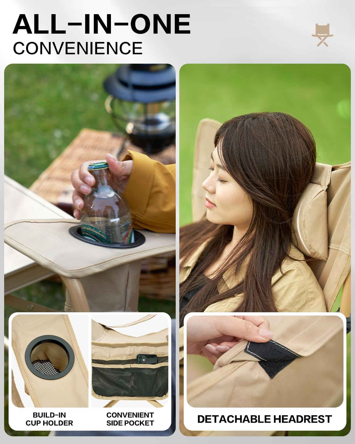 MOBI GARDEN Reclining Camping Chair with Foot Rest, Folding Lounge Chair