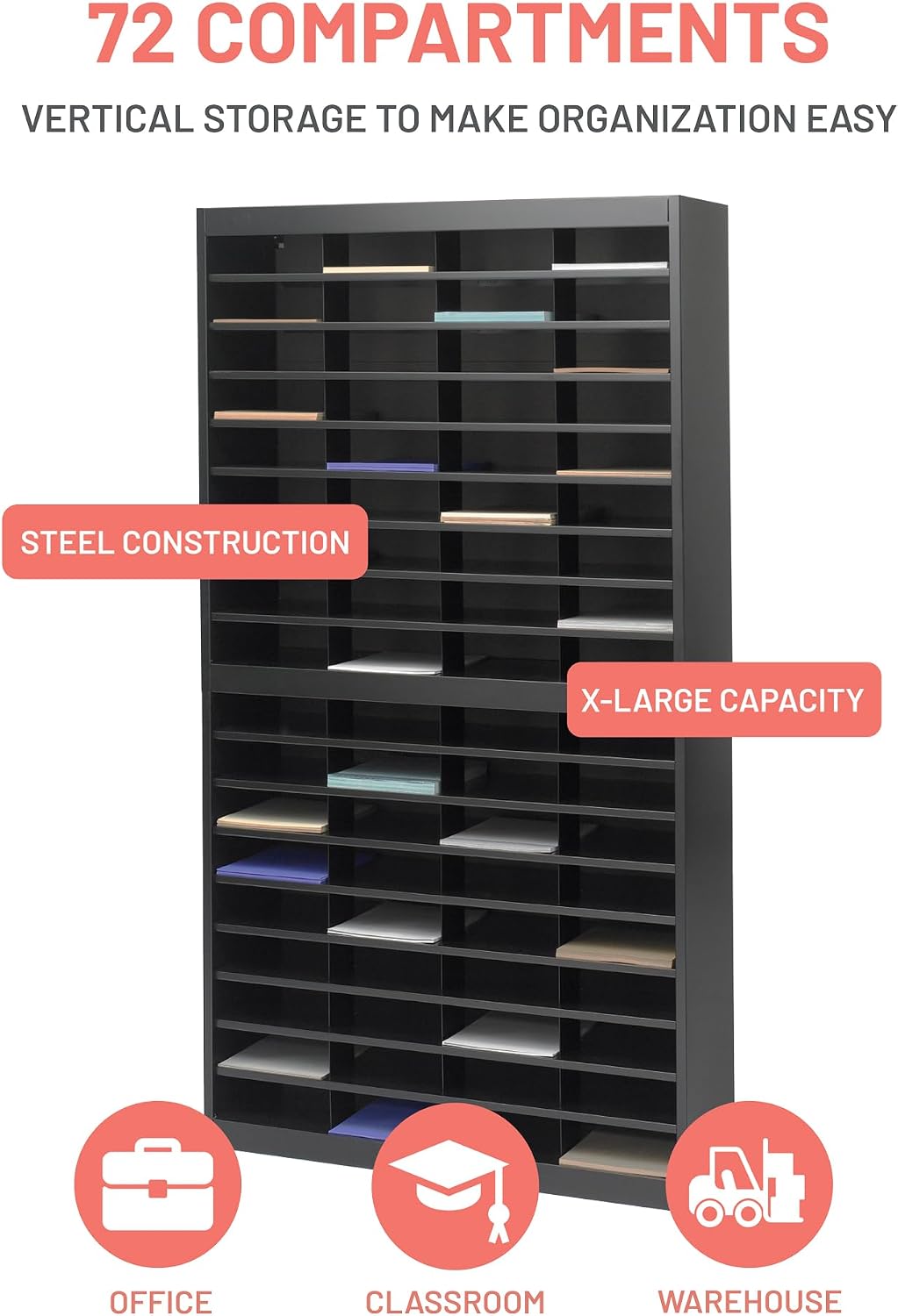 Safco E-Z Stor Literature Organizer, 72 Compartments, Office and Classroom Co...