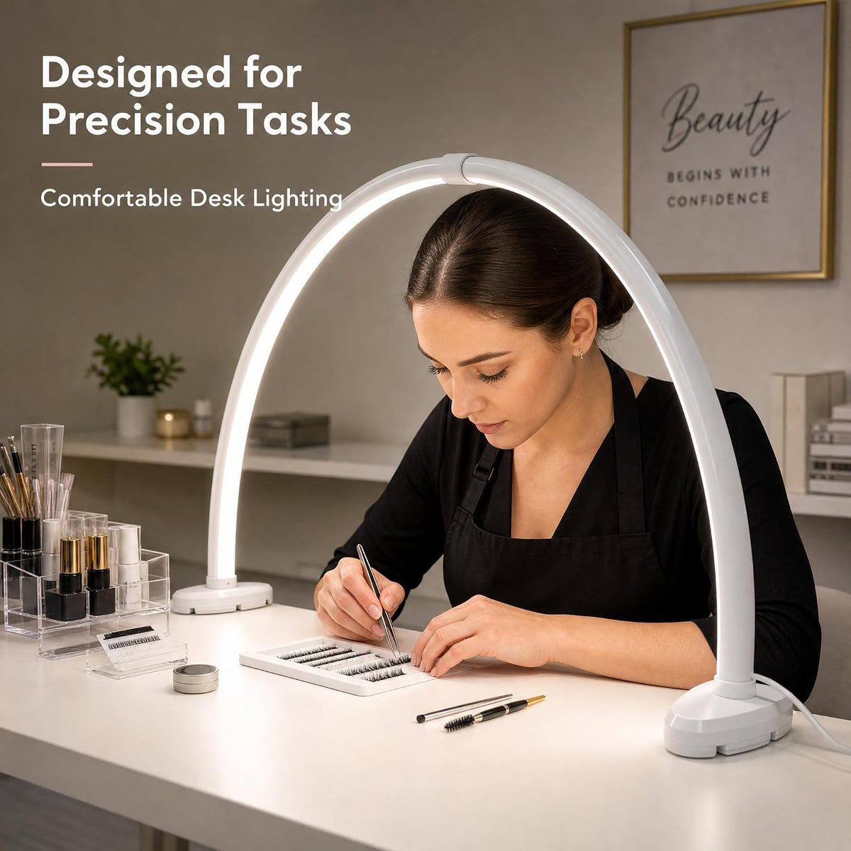 Half Moon Nail Light, 180° No Shadow LED Nail Desk Lamp with Foldable Height ...