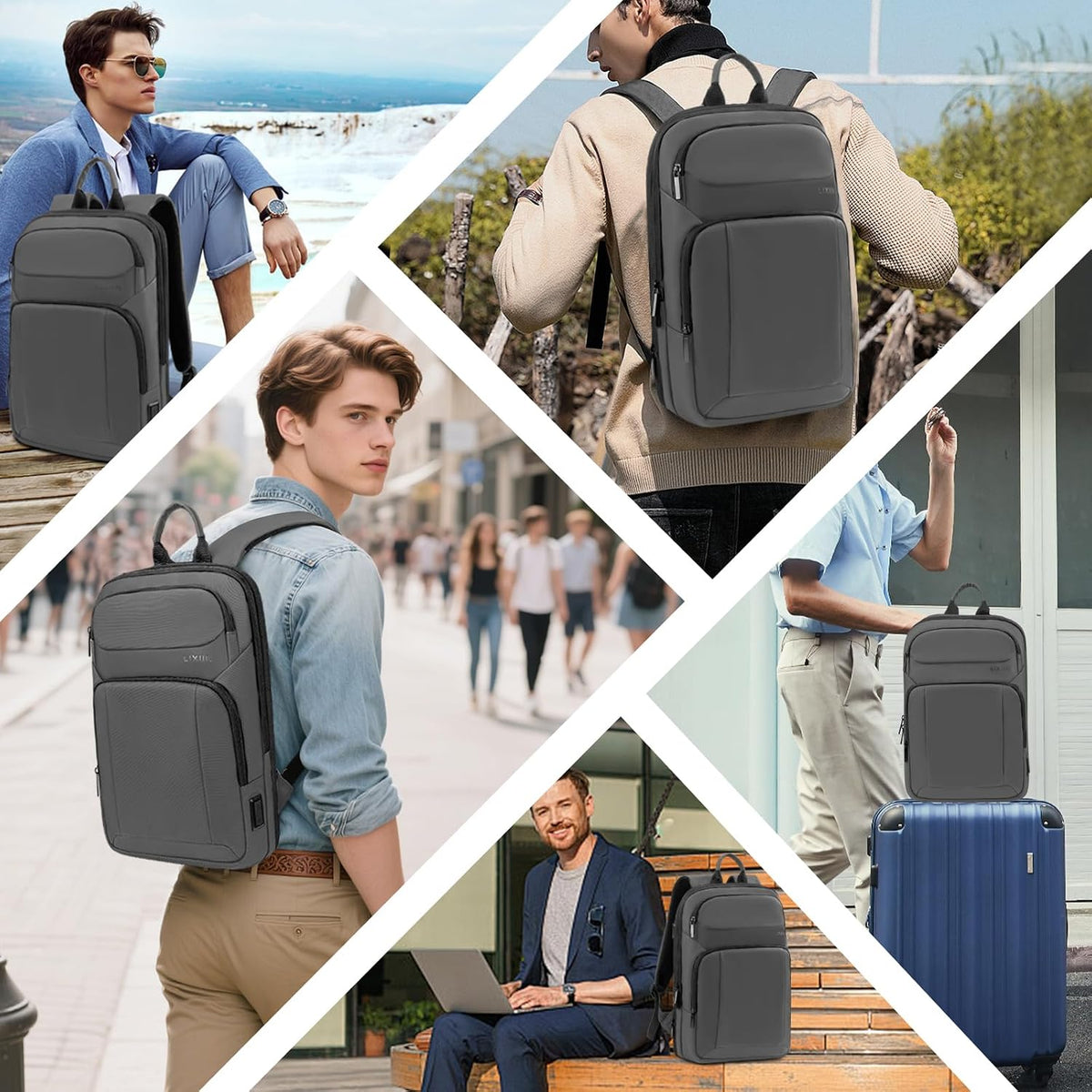 Backpack for Men Slim & Expandable Travel Laptop Backpack with USB Chargi...