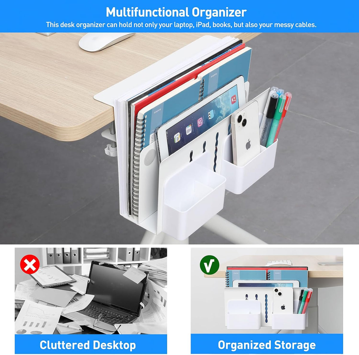MAXECHO Desk Side Storage, Under Desk Laptop Mount, Table Side Hanging File O...